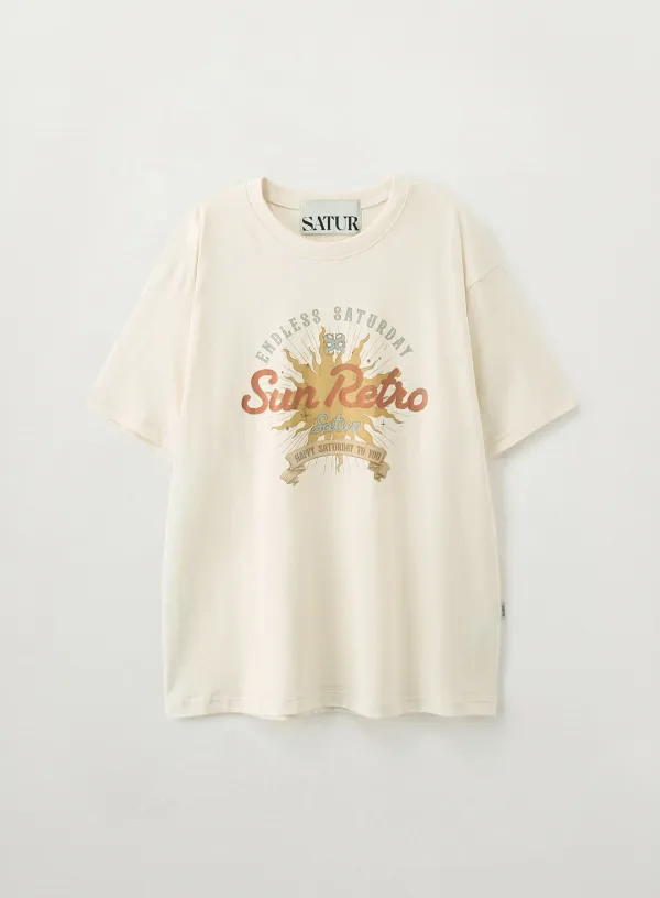 New Sun Retro Graphic T-Shirt - Cream