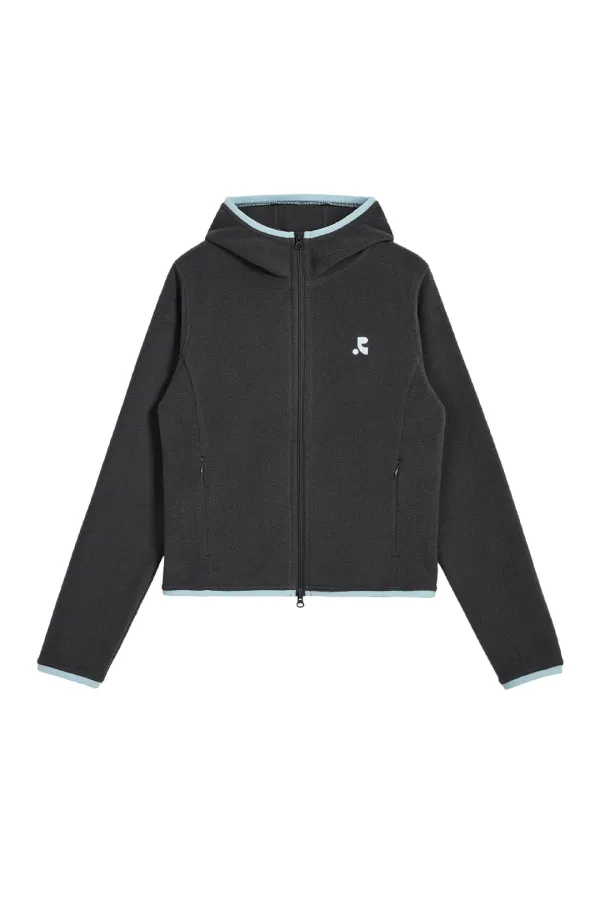 FLEECE HOOD ZIP-UP - CHARCOAL