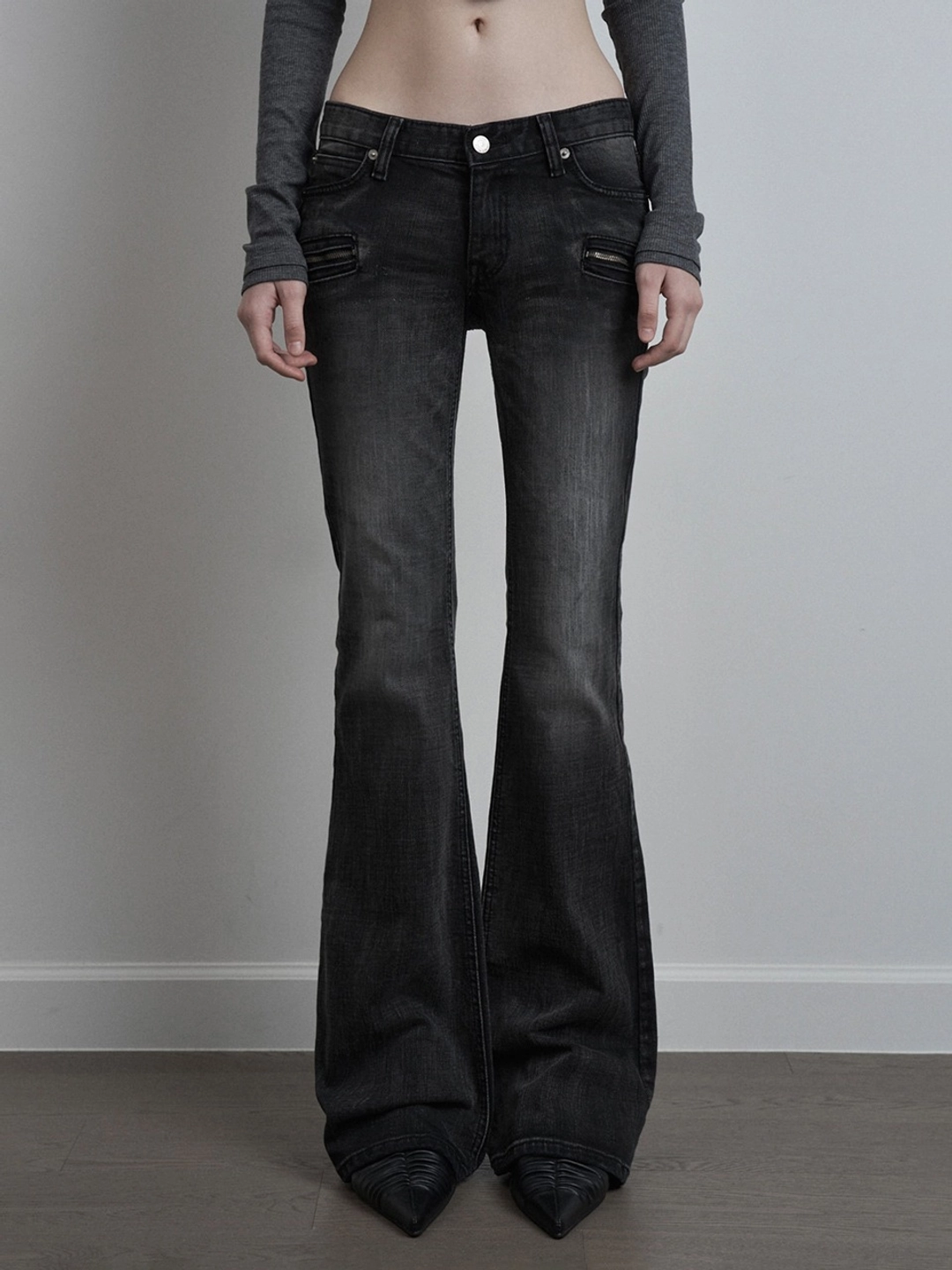 이네기 Gothic Zip Bootcut Jeans (dark grey) 상품 이미지 1