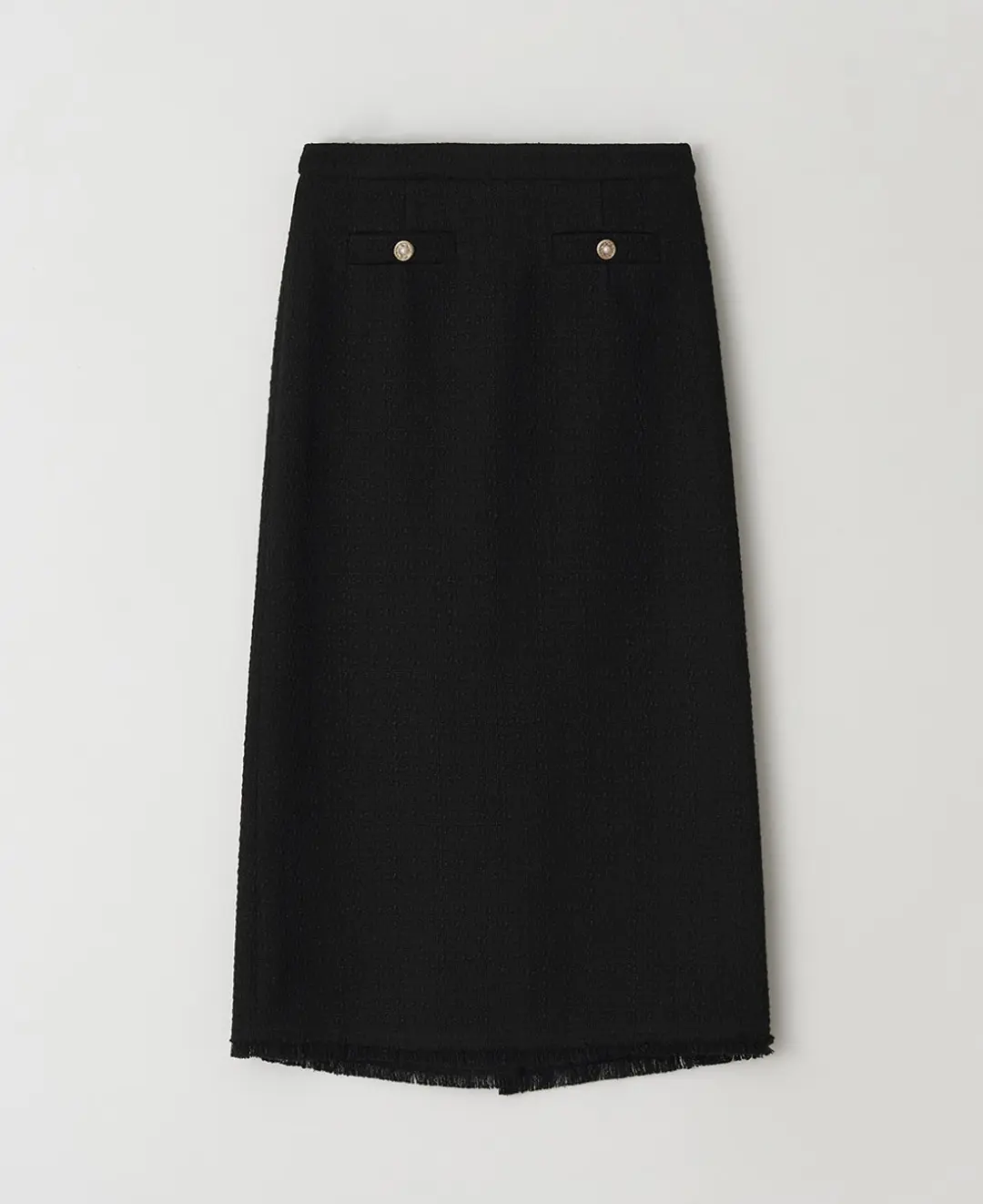 스텝어라운드 Tweed fringe H-line skirt_BLACK 상품 이미지 1