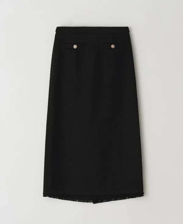 Tweed fringe H-line skirt_BLACK