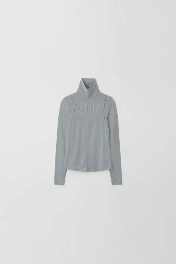 Turtleneck Layered Sleeveless T-shirt (light gray)