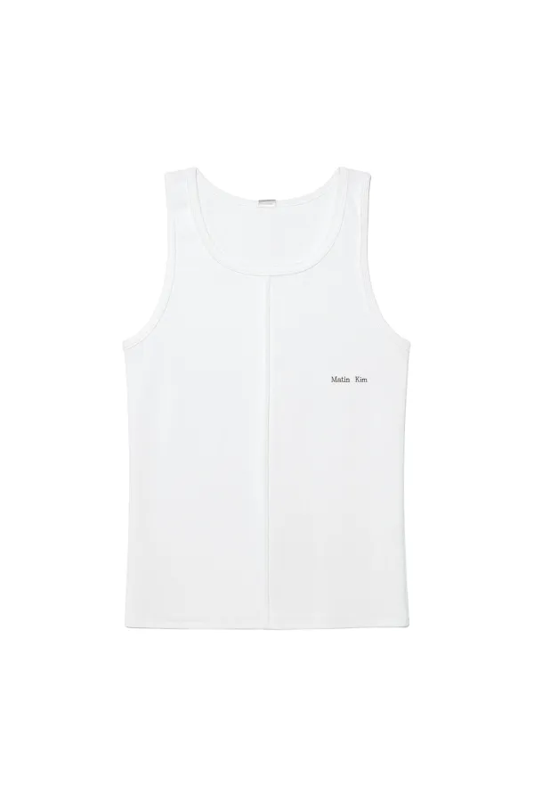 SMALL LOGO PINTUCK SLEEVELESS TOP FOR MEN IN WHITE
