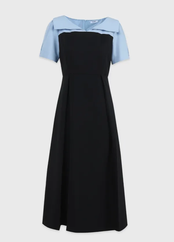 [44-120]  Minel Open Collar Dress  미넬 오픈 카라 드레스 (여름-하객룩-여름하객룩-격식룩-출근룩-오피스룩-데이트룩-클래식-여름원피스-카라원피스,롱드레스,빅사이즈-자체제작) - MICANE