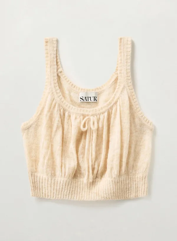 (W) Shirring Knit Bustier - Cream