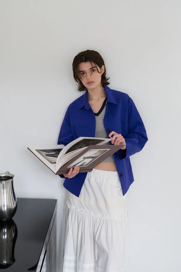 french cotton jacket_cobalt blue