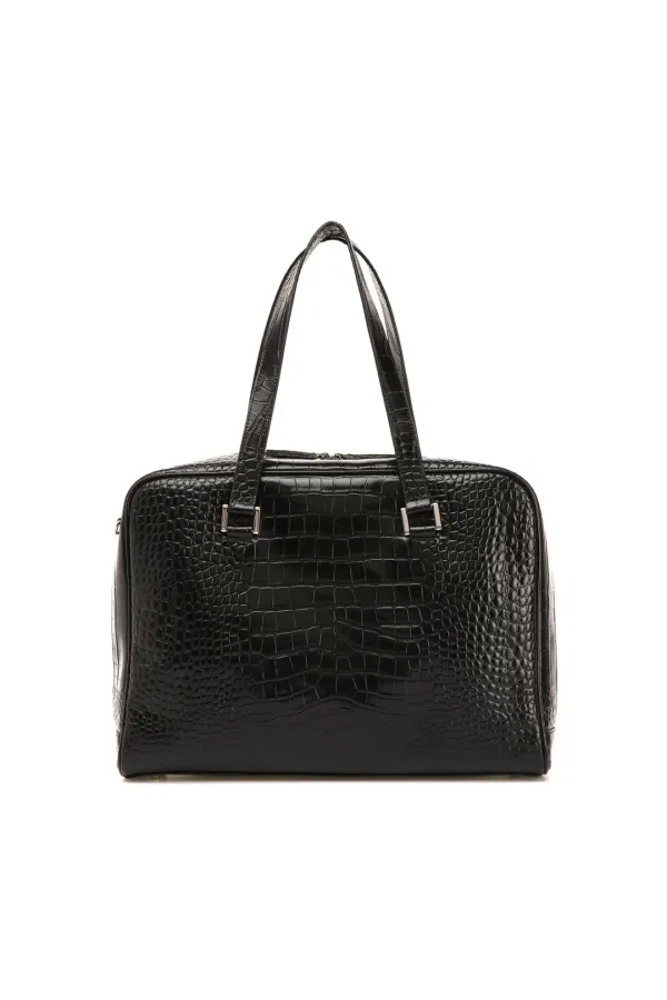 Croco-embossed Big Tote, Black