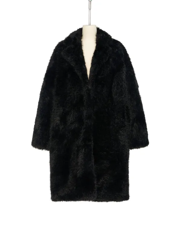FW25 BLACK OVERSIZED FAUX FUR COAT