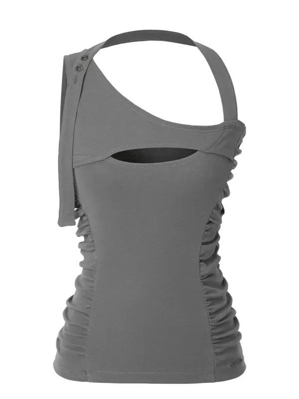 [2nd Reorder] Curved Shirring Slit Top (taupe)