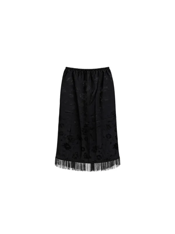 Fringe Rose Satin Skirt Black_F263SK12