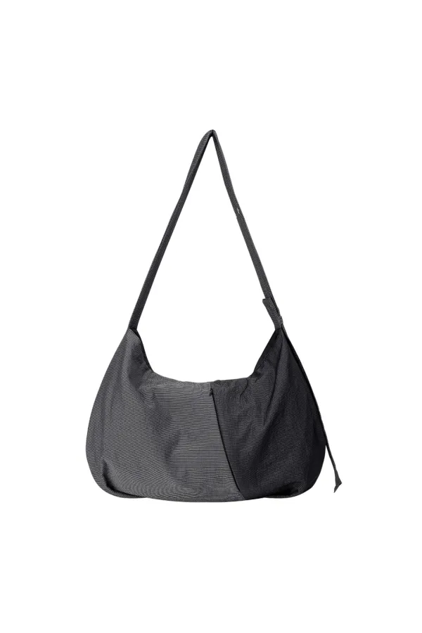 CURVED STRIPE HOBO BAG, NAVY