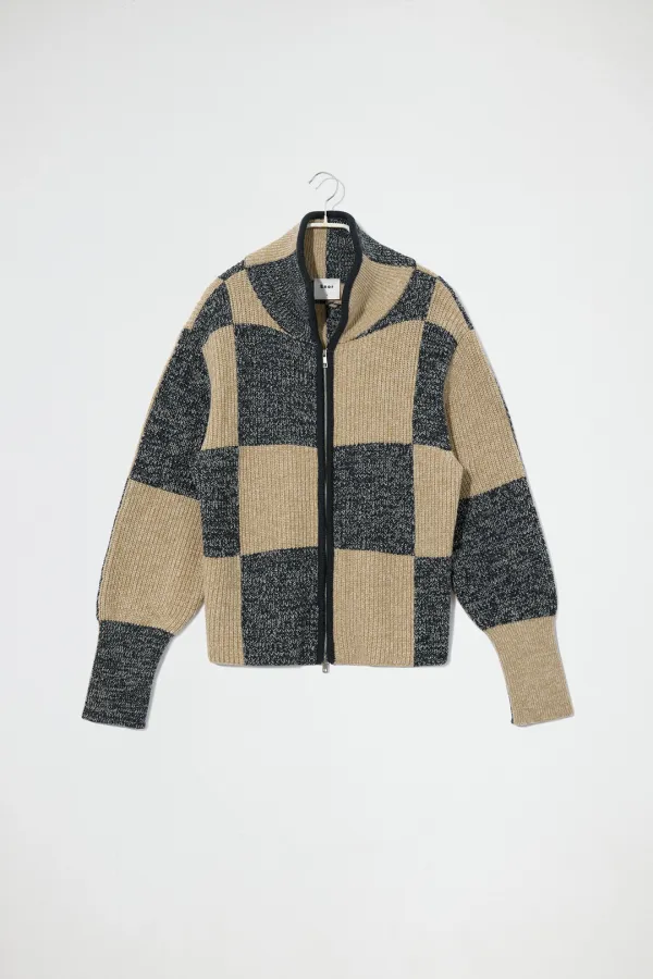 COLOR BLOCK ZIPUP KNIT - YELLOW
