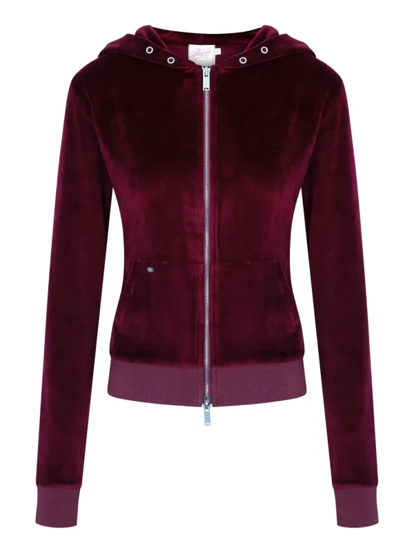 Eyelet Point Velvet Hooded Zip-Up
