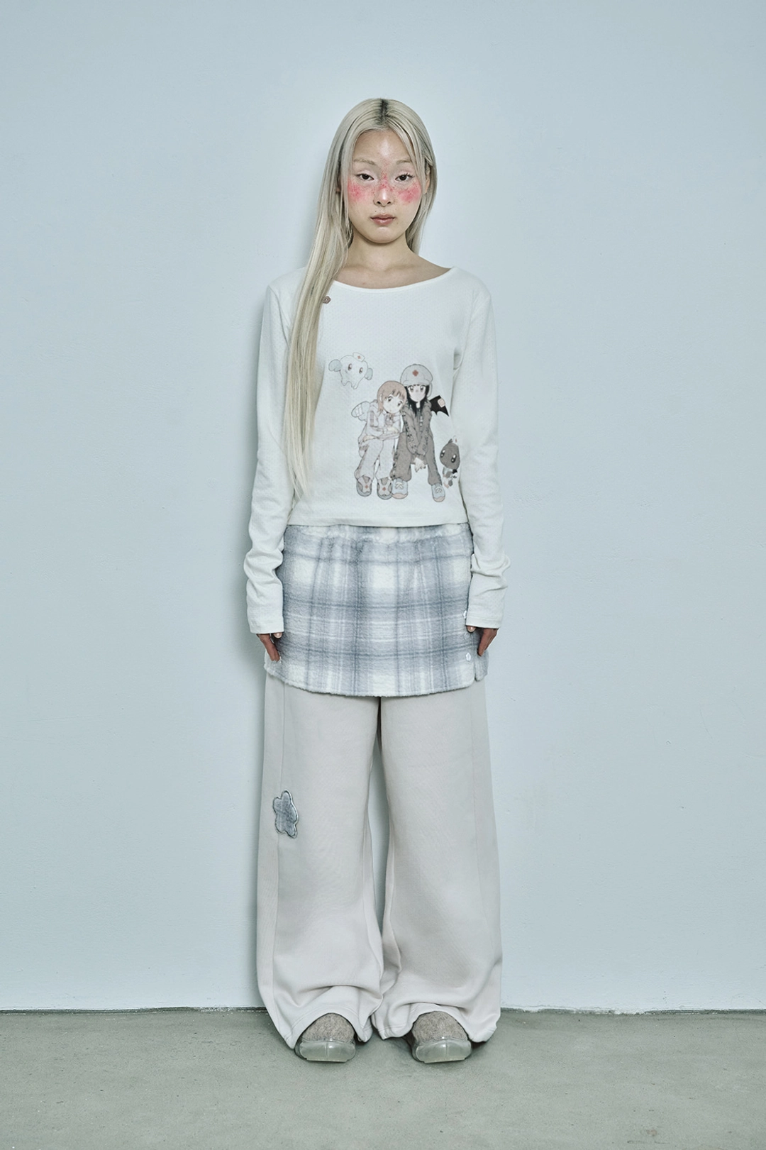 허그유어스킨 HUGYOURSKIN X JUBA printed button top (White) 상품 이미지 2