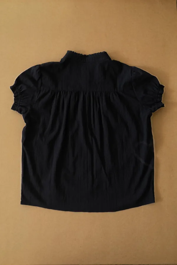 Lace Frill Half Blouse (Black) - THEFEU