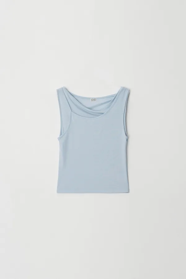 Layered Sleeveless Top (light blue)