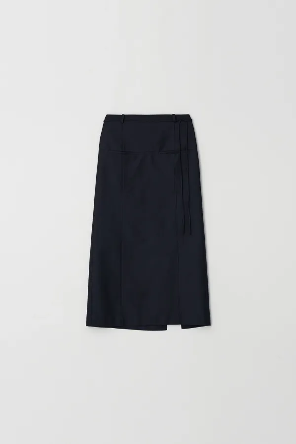 Pocketed Long Drawstring Skirt (navy)