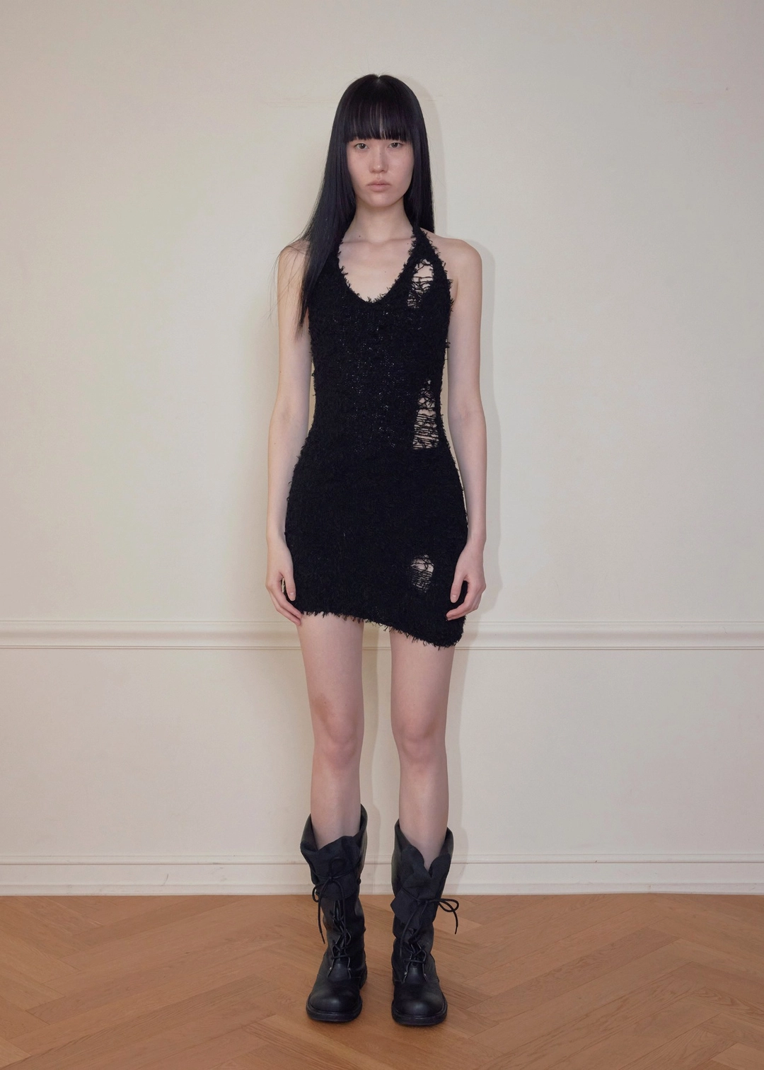 보헤미안서울 BOUCLE DAMAGE MINI-DRESS, BLACK - bohemseo 상품 이미지 2