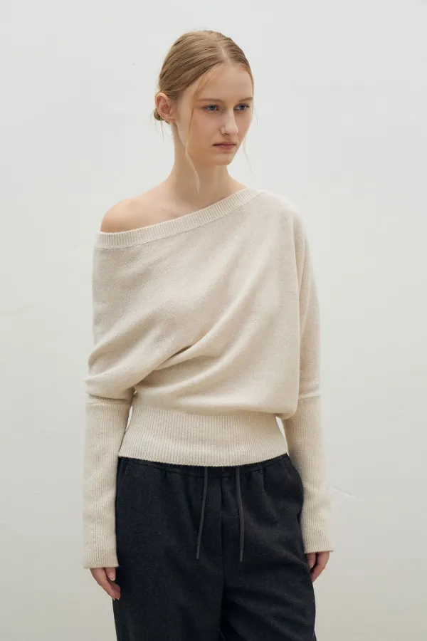[3차 리오더]Baby Alpaca One-Off Shoulder Knit Top[LMBEWIKN301]-Cream