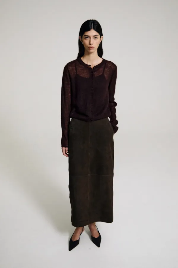 Brea Kid Mohair Cardigan (Wine Brown)