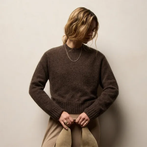 Lightweight Textured Cashmere Crew - Bark