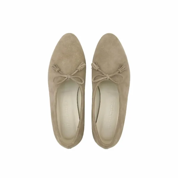 ribbon tassel shoes - suede greige