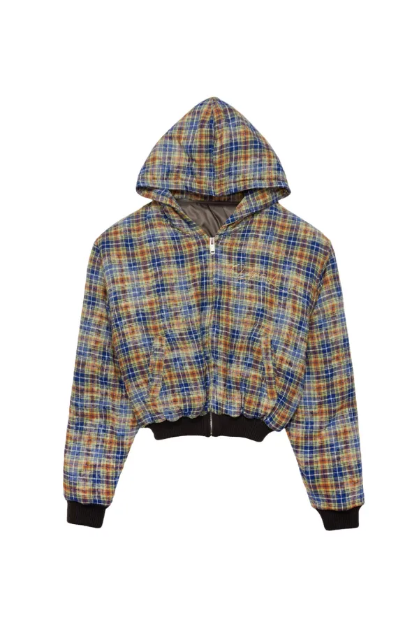 CUBIC TARTAN CHECK HOODIE JUMPER GREEN