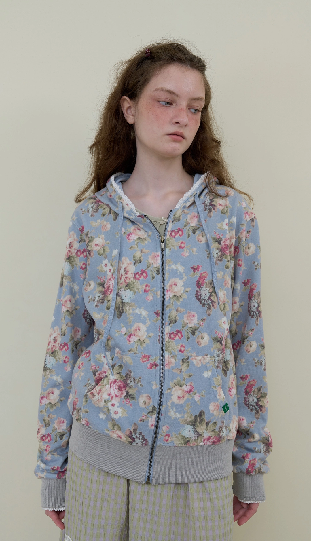 노컨텐츠 234. Flower Lace Zip-up _ Skyblue 상품 이미지 2