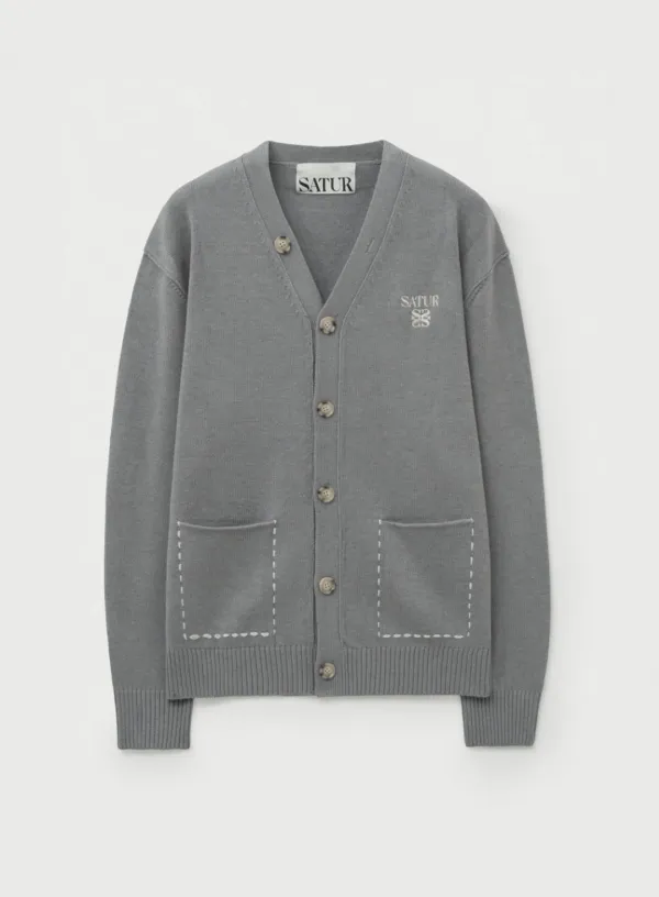 Outline Basic V-Neck Cardigan - Melange Gray