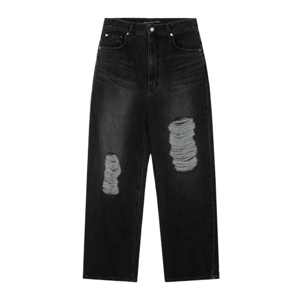 DESTROYED DENIM PANTS - BLACK