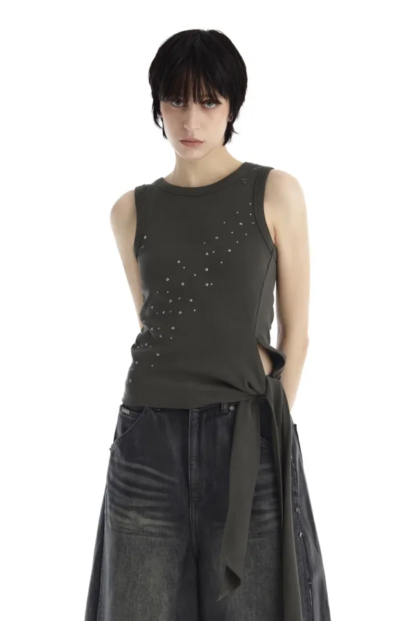 Diagonal Spark Ribbed Sleeveless Top [ Charcoal ]