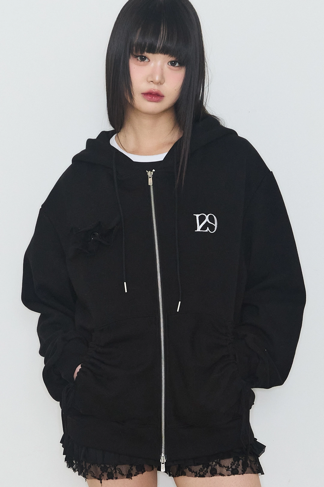 일리고 퓨어 프릴 후드 집업 블랙 상품 이미지 3