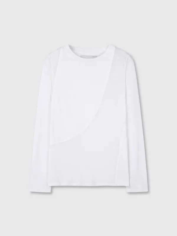 COTTON MODAL CUT-OUT LONG SLEEVE_ WHITE