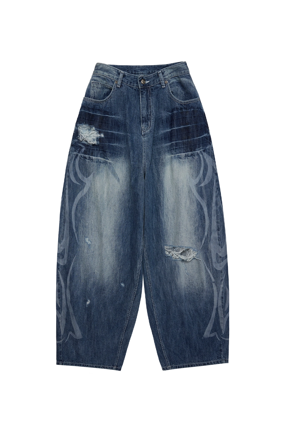 와이이이엘 DAMAGED WASHED BALLOON DENIM PANTS BLUE 상품 이미지 3