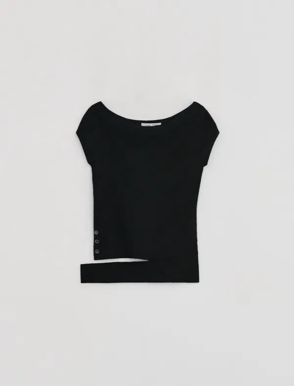 HEM SLIT BOATNECK KNIT [BLACK]