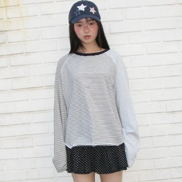 3 MULTI STRIPE LOOSE FIT LONG SLEEVE BLACK