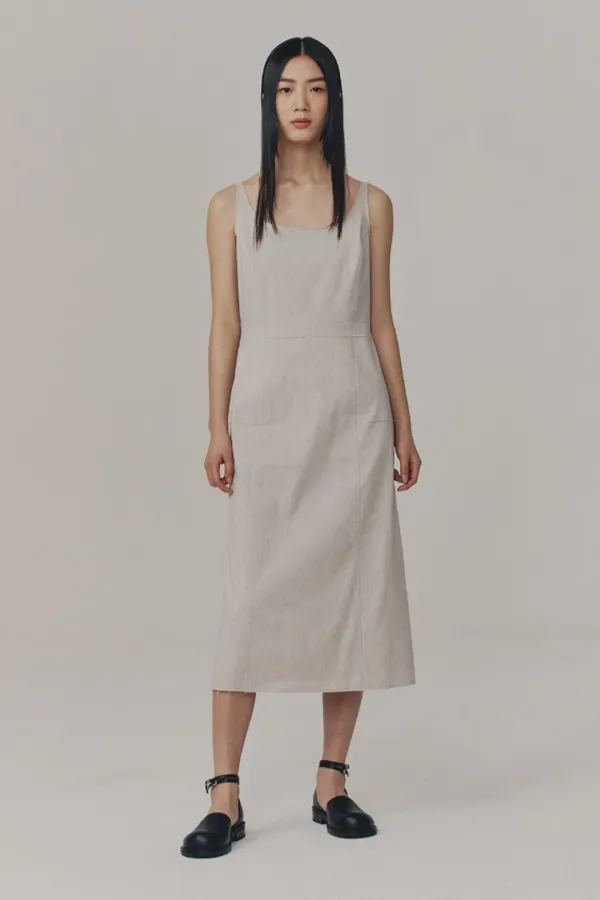RAW EDGE LINEN DRESS_NATURAL