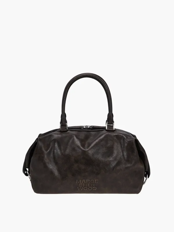 DUMPLING TOTE_brown+black two-tone cracked