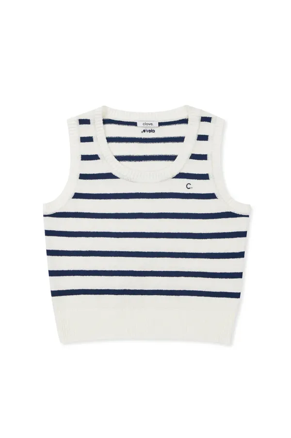 [25SS clove] Boucle Stripe Sleeveless Knit (Navy)