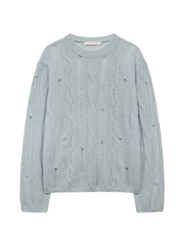 CABLE DAMAGE PULLOVER (LIGHT BLUE)