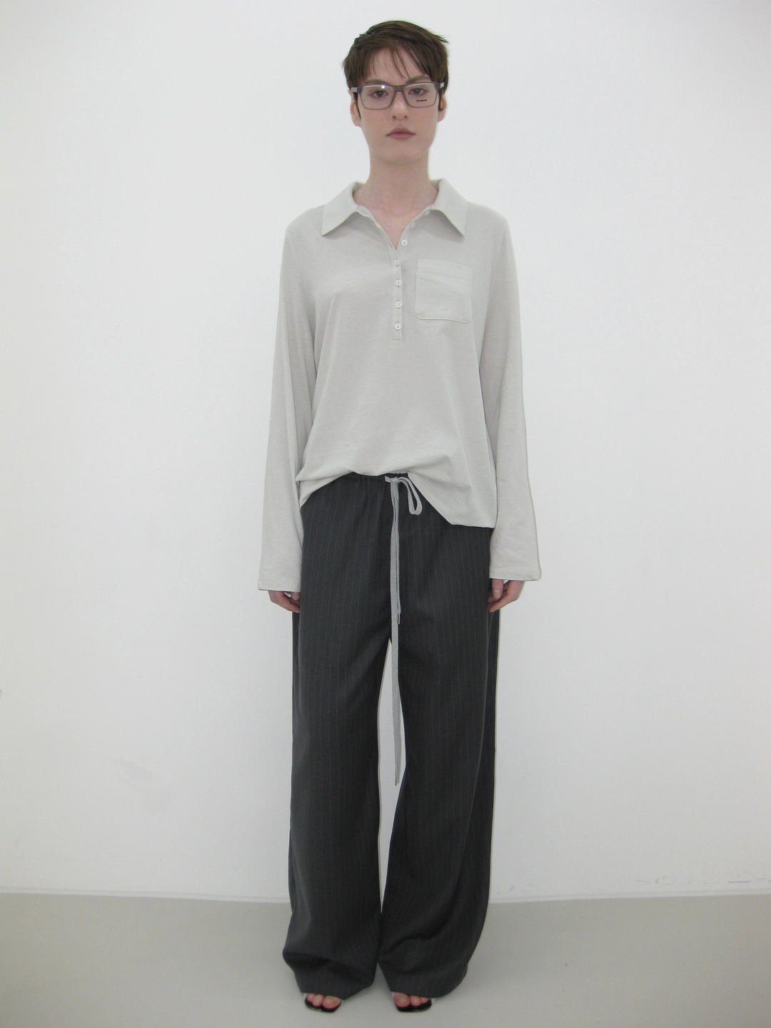 RELAXED WIDE STRIPE PANTS, CHARCOAL