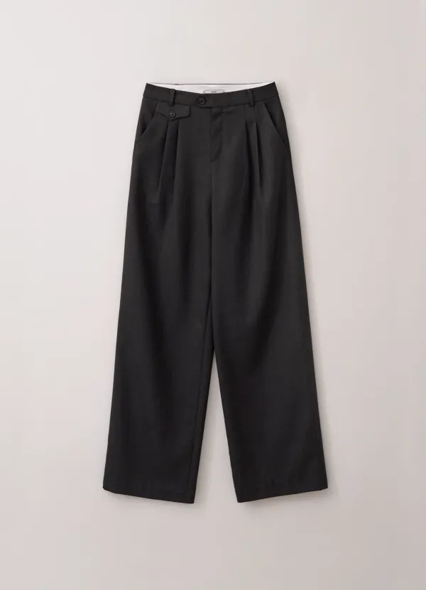 Wool Two-Pleat Trousers (Charcoal)
