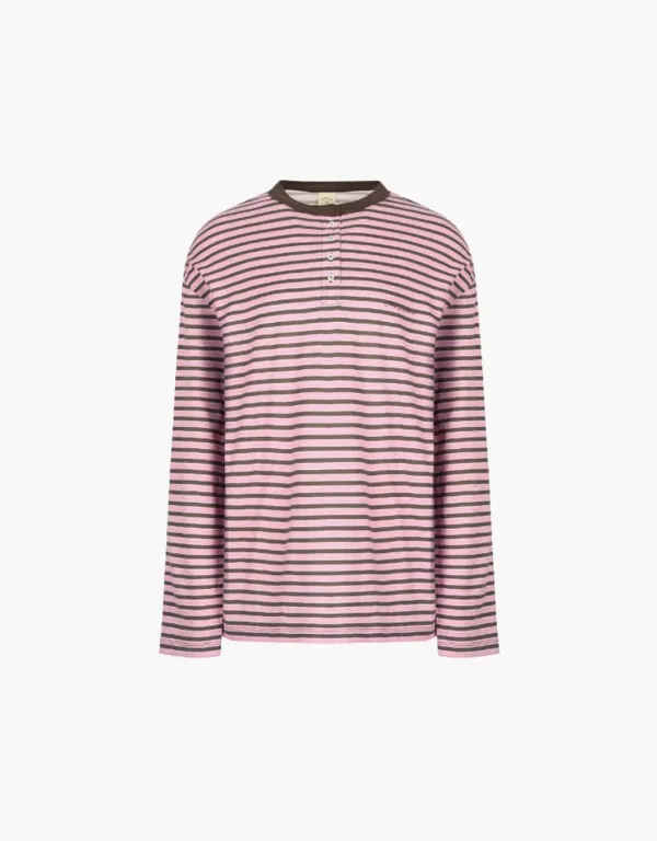 stripe henley neck t-shirt - pink