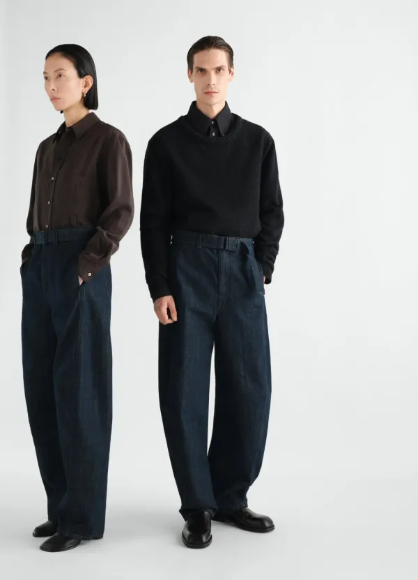 TWISTED BELTED PANTS IN DENIM