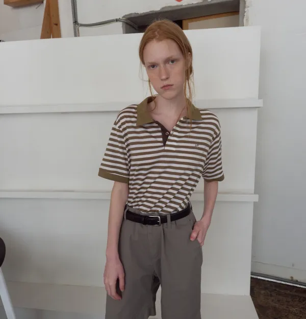 354. Stripe Polo Shirt _ Khaki Brown