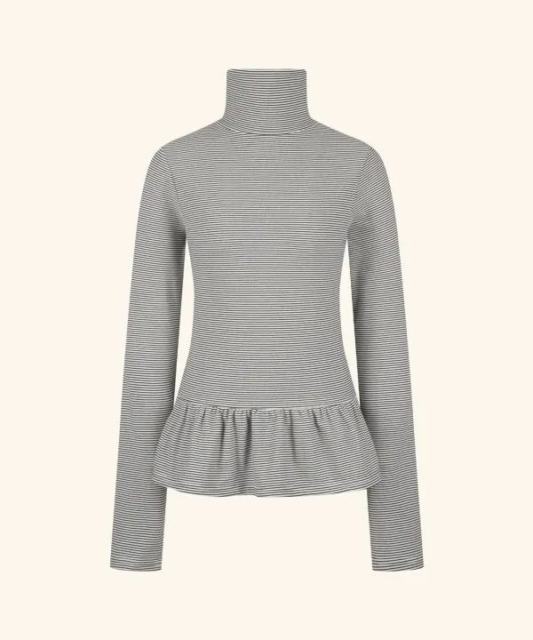 Stripe Two-Way Frill Turtleneck ( Ivory )