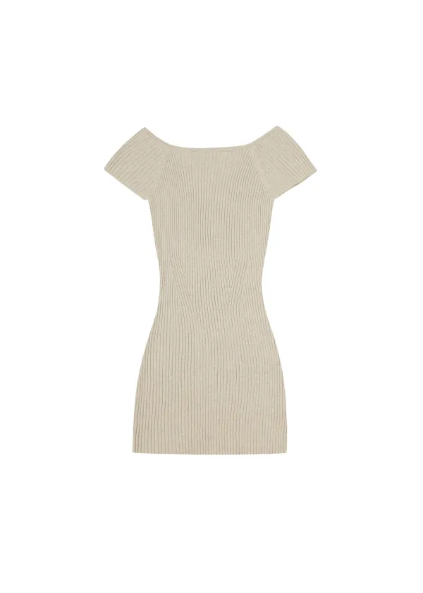 HALF REGLAN KNIT DRESS, BEIGE