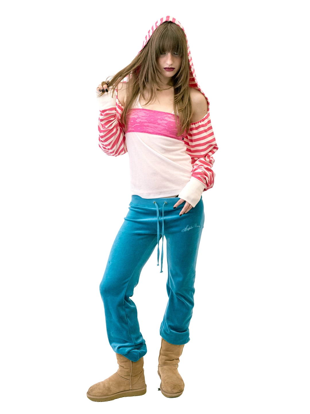 스컬프터 Hooded Stripe Scarf Bolero Acid Pink 상품 이미지 2