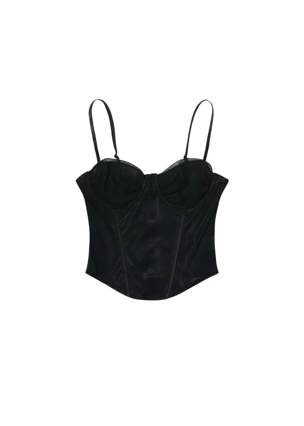 SHEER MESH BUISTIER, BLACK