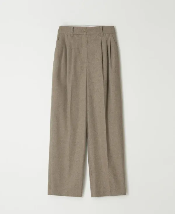 Wool Blend Wide Pleated Slacks_TAUPE